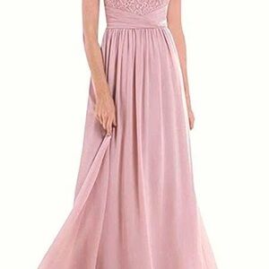 Elegant Pink Halter Lace Bodice Maxi Dress